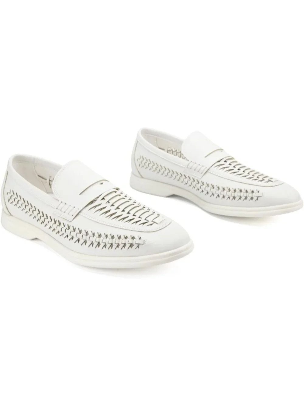 🆕Men's All White Leather Loafers Slip-On Moccasins Dress Shoes Lightweight